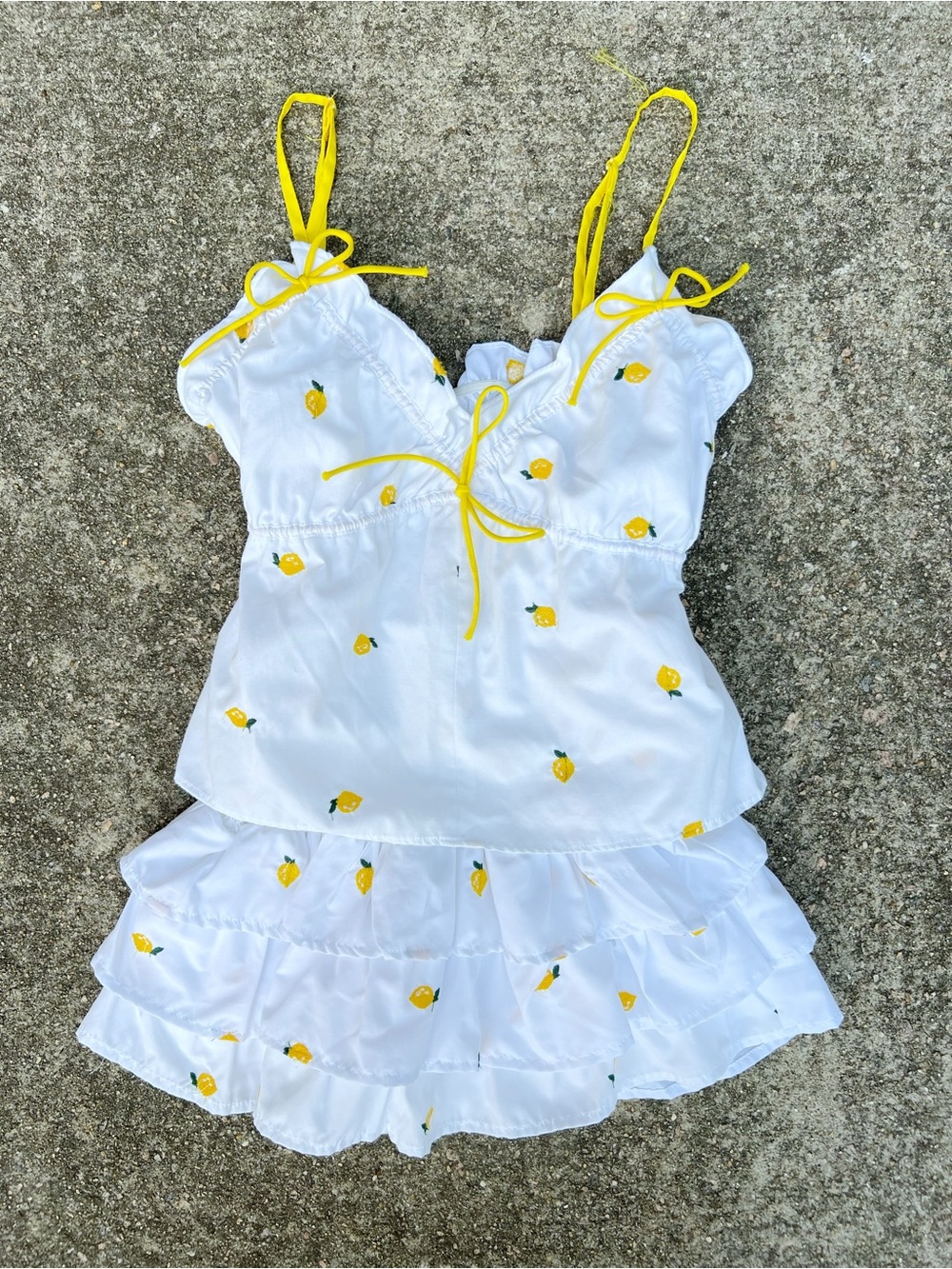 Live 4 Truth Lemon Print Cami Tiered Ruffle Mini Skirt Set White Yellow Size XS